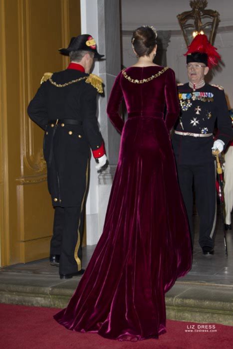 Princess Mary Inspired Burgundy Long sleeve Velvet Formal Celebrity Dress