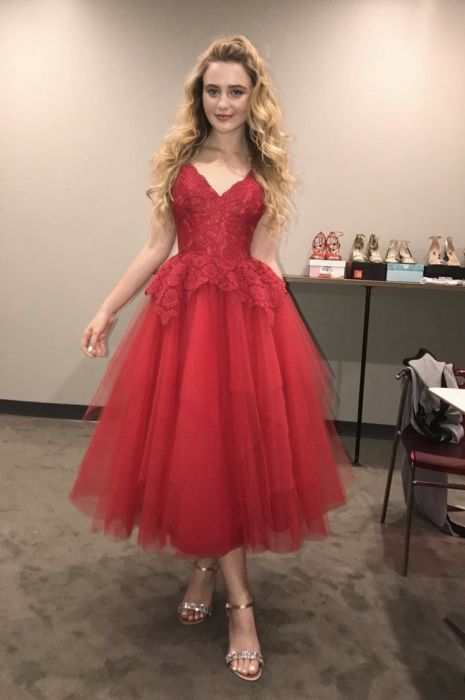 red lace evening dress